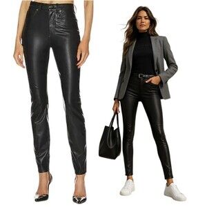 Veronica Beard Debbie Ankle Skinny High Rise  Vegan Leather Jean Size 25  Black
